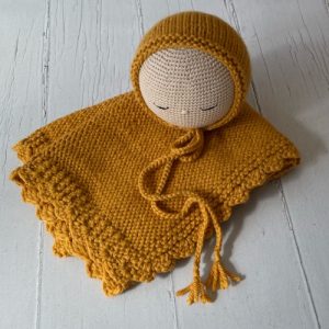 pack manta y gorro newborn hecho a mano en lana mostaza