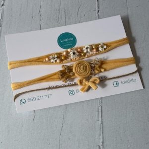 pack 3 diademas newborn en color mostaza